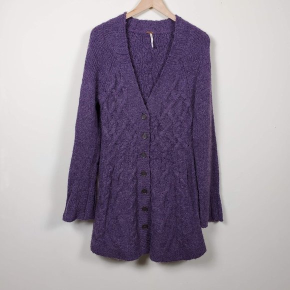 Free People Sweaters - Free People Long Sleeve Knit Sweater Coat Purple M